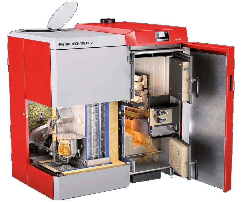 Intérieur moderne avec poêle à bois en fonctionnement, flammes visibles à travers la vitre